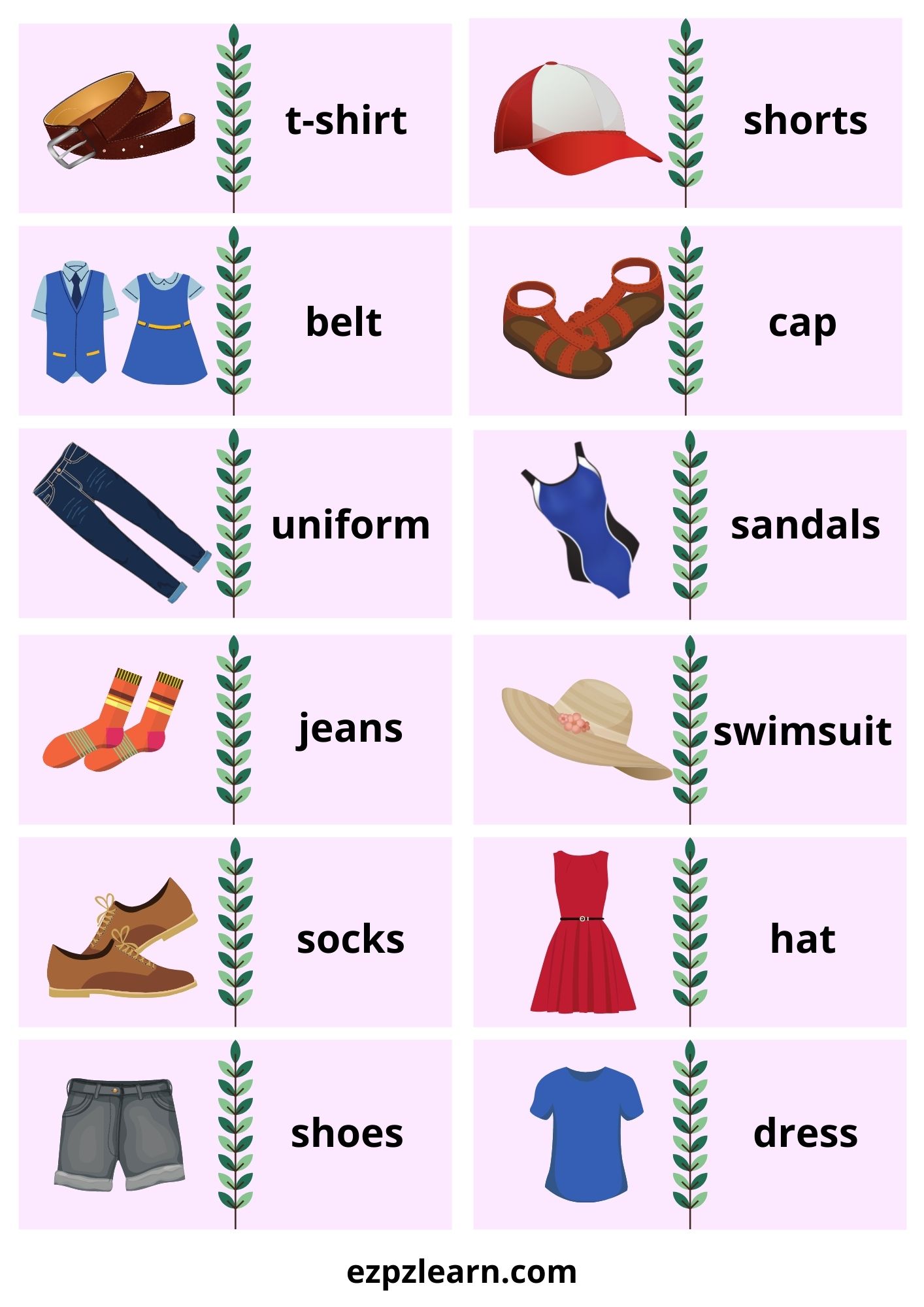 Clothes Dominoes Game With Words - Ezpzlearn.com